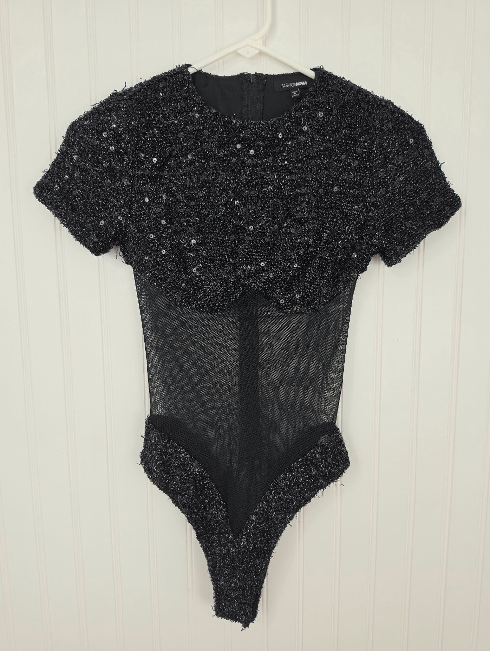 Fashion Nova | Sequin & Mesh Bodysuit Black Small